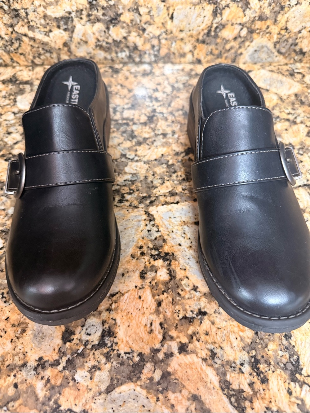 Eastland Black Leather Slip-On Mule with Buckle